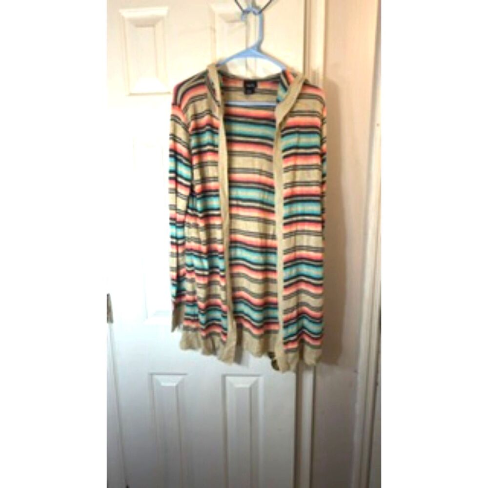 Vintage Rue 21 Orange/Teal/Black Striped Cardigan Size Large